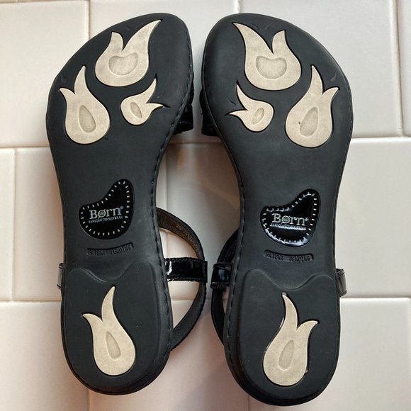 Born Thong Sandals Sz 8 Black Patent Leather Sling Back Women's Comfort Casual - Picture 12 of 14